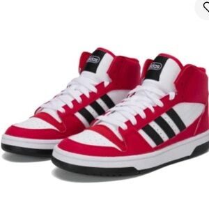 Adidas Red and White Sneakers with Black Stripes